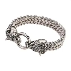 GENERICO - Pulsera Cadena Con Cabeza De Lobo Color Plata Para Hombre