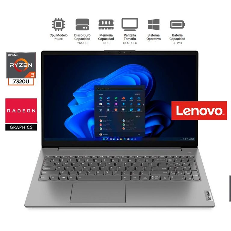 Notebook V15 G4 AMN 15.6" FHD AMD Ryzen 3 7320U 8GB RAM 256GB SSD – GRIS