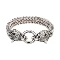 GENERICO - Pulsera Cadena Con Cabeza De Lobo Metal Para Hombre