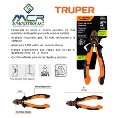TRUPER - ALICATE AISLADO 1000V CORTE DIAGONAL 5” 13cm