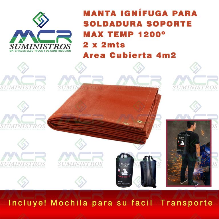 MANTA IGNIFUGA PARA SOLDAR O ALFOMBRA DE 2 x2m 1200°C ROJO