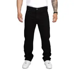 APACHE - Jeans Regular Fit de Caballero Color Negro Rígido Modelo Americano