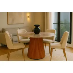 NOEL - Mesa de Comedor de Mármol Natural Travertino Redonda 90cm Deco