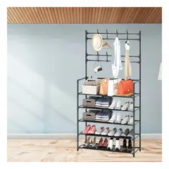 GENERICO - Pack2 Zapatera Organizadora con Percheros 5 Niveles Negro