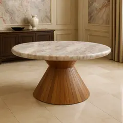 NOEL - Mesa de Comedor de Mármol Natural Calacatta Gold Redonda 90cm Deco