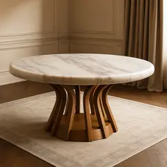 NOEL - Mesa de Comedor de Mármol Natural Calacatta Redonda 90cm Deco