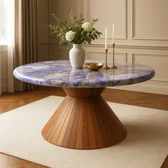 NOEL - Mesa de Comedor de Mármol Aurora Imperial Redonda 90cm Deco