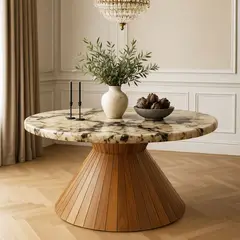 NOEL - Mesa de Comedor Circular de Mármol Arrabescato Gold 90cm