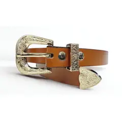 LEMANT'S - Correa Cinturón Dama Cuero Genuino - Hebilla Grabada Dorada