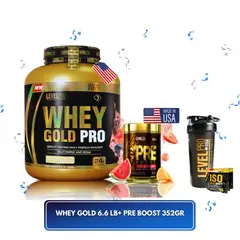 LEVEL PRO - Whey Gold pro 6 LB Chocolate + Pre Boost 400 gr Fruit Punch
