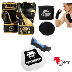 NO LOGO - COMBO 3 EN 1 VENUM GUANTES DE MMA TALLA (L)+BUCAL+VENDAS