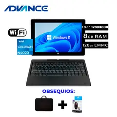 ADVANCE - Notebook 2 en 1 CN4058 10.1" Celeron 8GB RAM 128GB Pantalla táctil FUNDA + MOUSE
