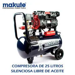 MAKUTE - COMPRESORA SILENCIOSA DE AIRE DE 25 LITROS/ LIBRE DE ACEITE