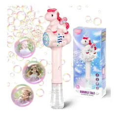 GENERICO - JUGUETE VARITA DE BURBUJAS UNICORNIO CON LUZ PARA NIÑAS ROSA