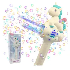 GENERICO - JUGUETE VARITA DE BURBUJAS UNICORNIO CON LUZ PARA NIÑAS