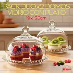 GENERICO - DUO PACK x2 Domos Cúpulas de Vidrio + Plato de Vidrio 19cmx13cm
