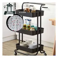 GENERICO - Estante Multiusos con Ruedas Negro Y+Regalo Stickers