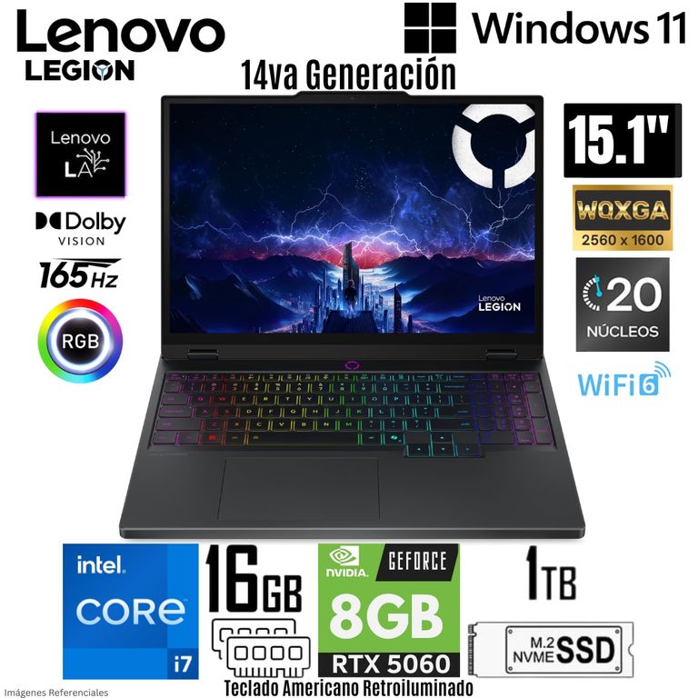 Laptop Legion 5 Intel Core i7-14700HX 16GB RAM 1TB SSD RTX 5060-8GB 15.1" WQXGA - 83LY0000US