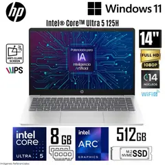 HP - Laptop 14-EP1001LA Intel Core Ultra 5-125H 8GB RAM 512GB SSD 14" FHD IPS Plata Natural