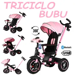 GENERICO - Triciclo Miusical USB Bluetooth Giratorio Bubu -Rosado