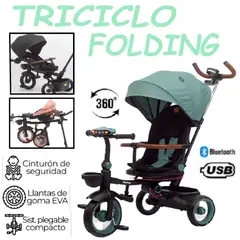 GENERICO - Triciclo Musical USB Bluetooth Giratorio Folding -Verde