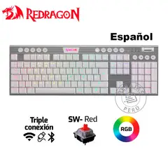 REDRAGON - Teclado Mecánico Gamer HORUS K618W RGB Blanco Wireless Red