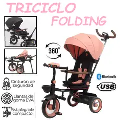 GENERICO - Triciclo Musical USB Bluetooth Giratorio Folding -Rosa