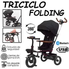 GENERICO - Triciclo Musical USB Bluetooth Giratorio Folding -Negro
