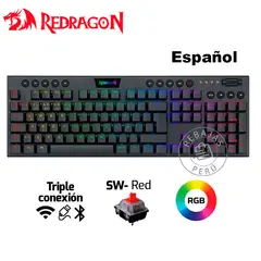 REDRAGON - Teclado Mecánico Gamer HORUS K618-RGB Negro Wireless Red