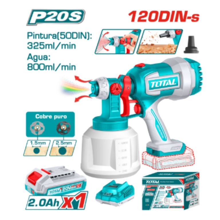 Pistola De Pintar 20v 1000ml 120din Bateria 1X20AH TOTAL- TSGLI20042