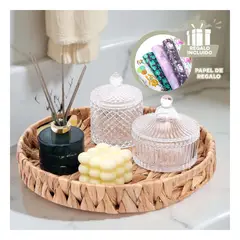 GENERICO - Cesta con Asas Tejida de Color Mostaza Y+Papel de Regalo