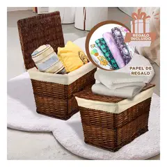 GENERICO - Cesta Rectangular con Forro y Tapa Marron Y+Papel de Regalo
