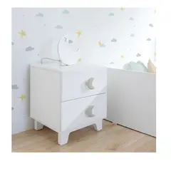 TU MESITA - Mesa de Noche Infantil Nicoll color Blanco 2 cajones