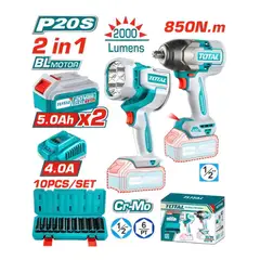 TOTAL TOOLS - Combo Llave Impacto 850NM + Linterna 20v +ACC 2X50AH - TOSLI241181