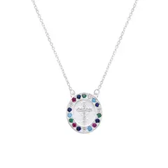 SANTORAL - Collar Cruz Brillos Colores - Plata