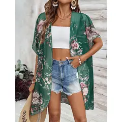 KAST PE - Kimono Floralis Cardigan Verde con estampado floral Talla M