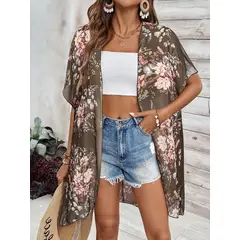 KAST PE - Kimono Floralis Cardigan Marron con estampado floral Talla M