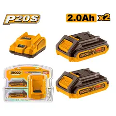 INGCO TOOLS - Set 2 Baterías 20V 2.0Ah + 1 Cargador FBCPK1222 INGCO