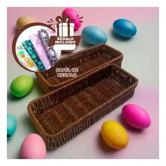 RYBIU IMPORT - Cesta Decorativa Rectangular en Marron Y+Papel de Regalo