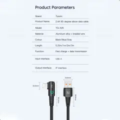 GENERICO - Cable Usb A - Lightning Toocki Carga Rapida 100w Angulo 90°