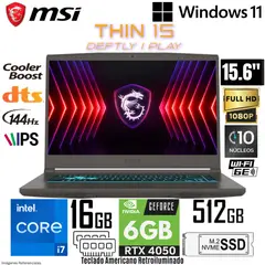 MSI - Laptop THIN 15 B13VE Intel Core i7-13620H 16GB RAM 512GB SSD 15.6" RTX 4050-6GB FHD 144HZ