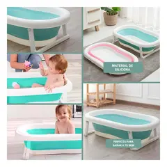 GENERICO - Pack4 Banera para Bebe Plegable en Verde Y+Regalo Stickers