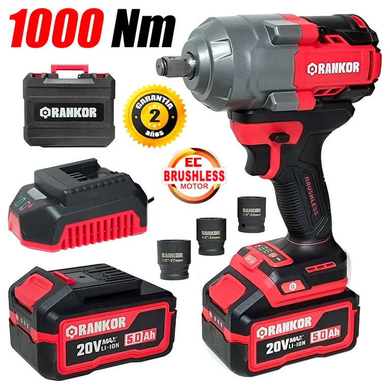 Llave de Impacto ½ Industrial RLIW20003 20V 1000Nm 2Bat x 5Ah Brushless