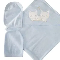 GENERICO - Toalla Bebé Felpa Suave - 3 pzas CELESTE