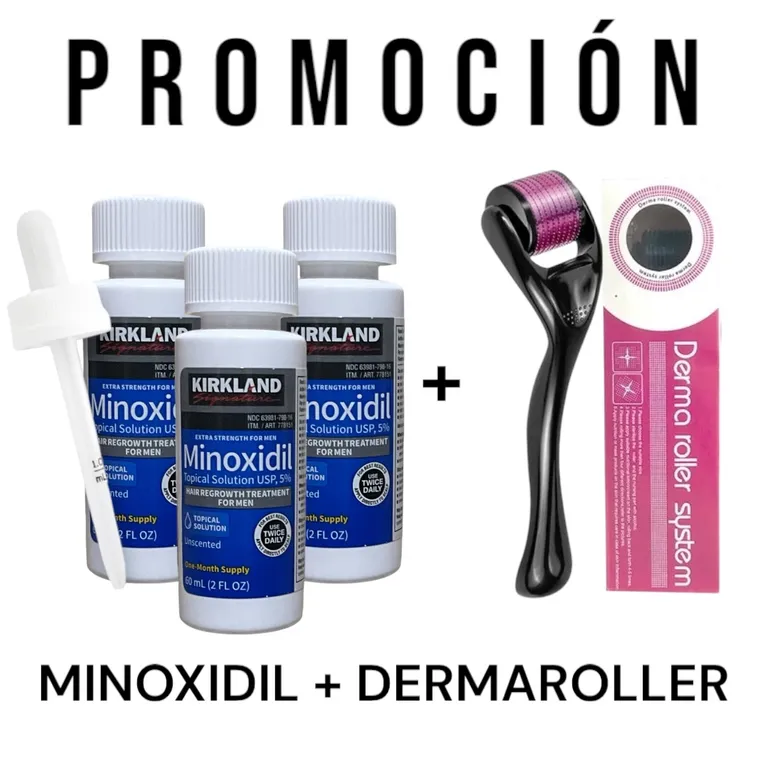 3 Minoxidil Liquido 5% + 1 Dermaroller 0.5mm