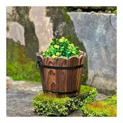 GENERICO - Pack6 Vasija para Flores de Madera Barril Marron 12cm