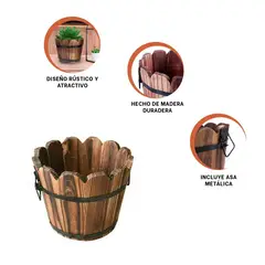 GENERICO - Macetero de Madera Barril de Marron 12cm Y+Papel de Regalo