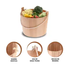 GENERICO - Pack2 Cubeta 24x20cm con Asa de Soga Tejida en Tono Madera