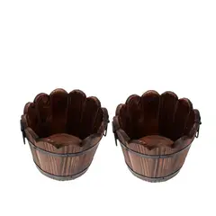 RYBIU IMPORT - Pack6 Vasija para Flores de Madera Barril Marron 12cm