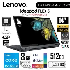 LENOVO - Laptop IdeaPad Flex 5 (2 en 1) Intel Core i5-1235U 8GB RAM 512GB SSD 14" WUXGA - 82R700L5US